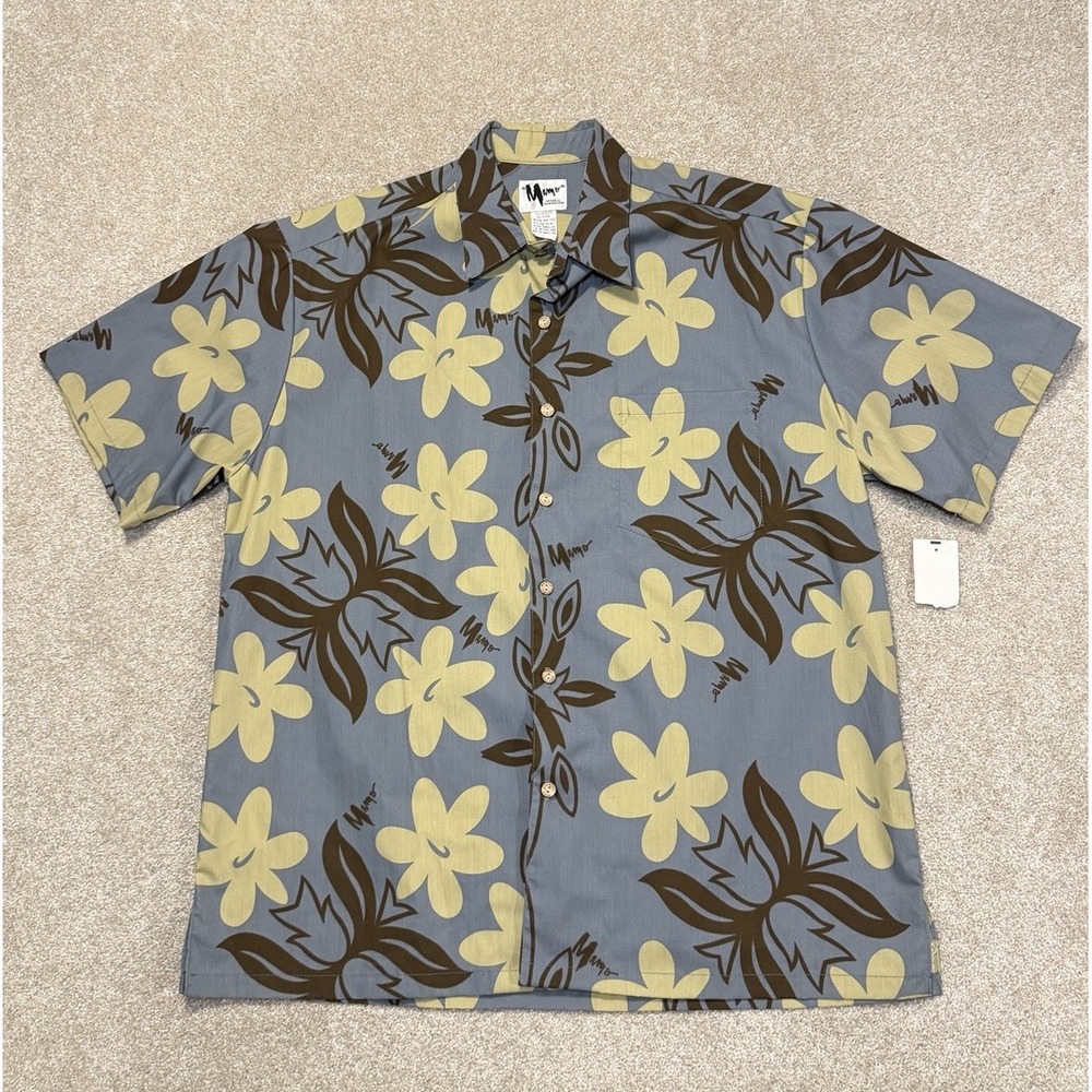 VTG Mamo Howell Hawaiian Shirt Mens Large Blue Yellow Floral Button Up‎ RARE NWT